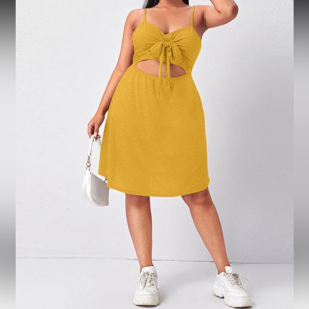 Yellow Cutout Tie-Front Dress